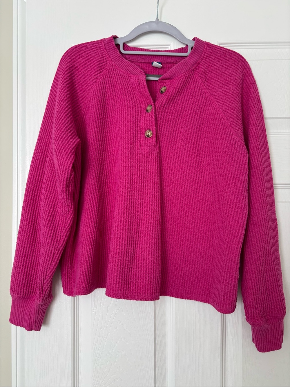 Old Navy Hot Pink Waffle-Knit Henley